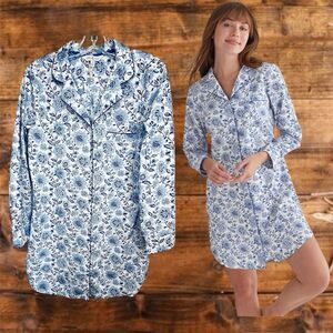 The Company Store Nightshirt Small Cottagecore Button Front Cotton Nightgown